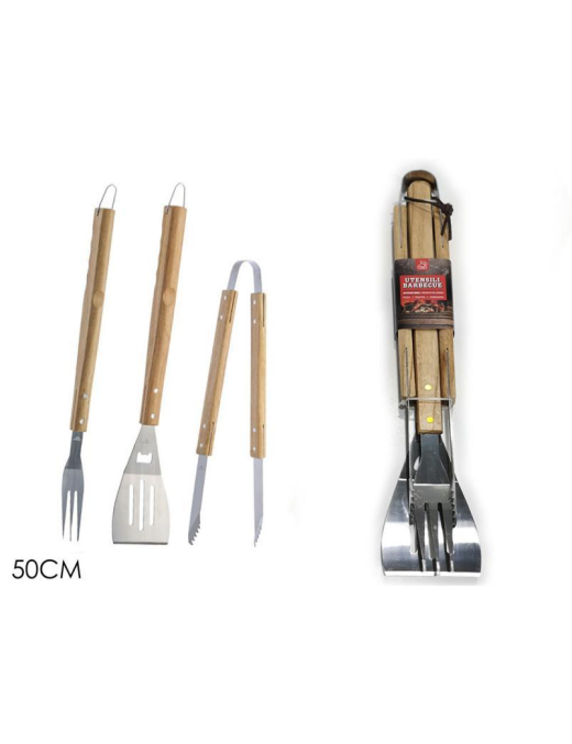 BARBECUE ACCESSORIES 3 pieces WOODEN HANDLE