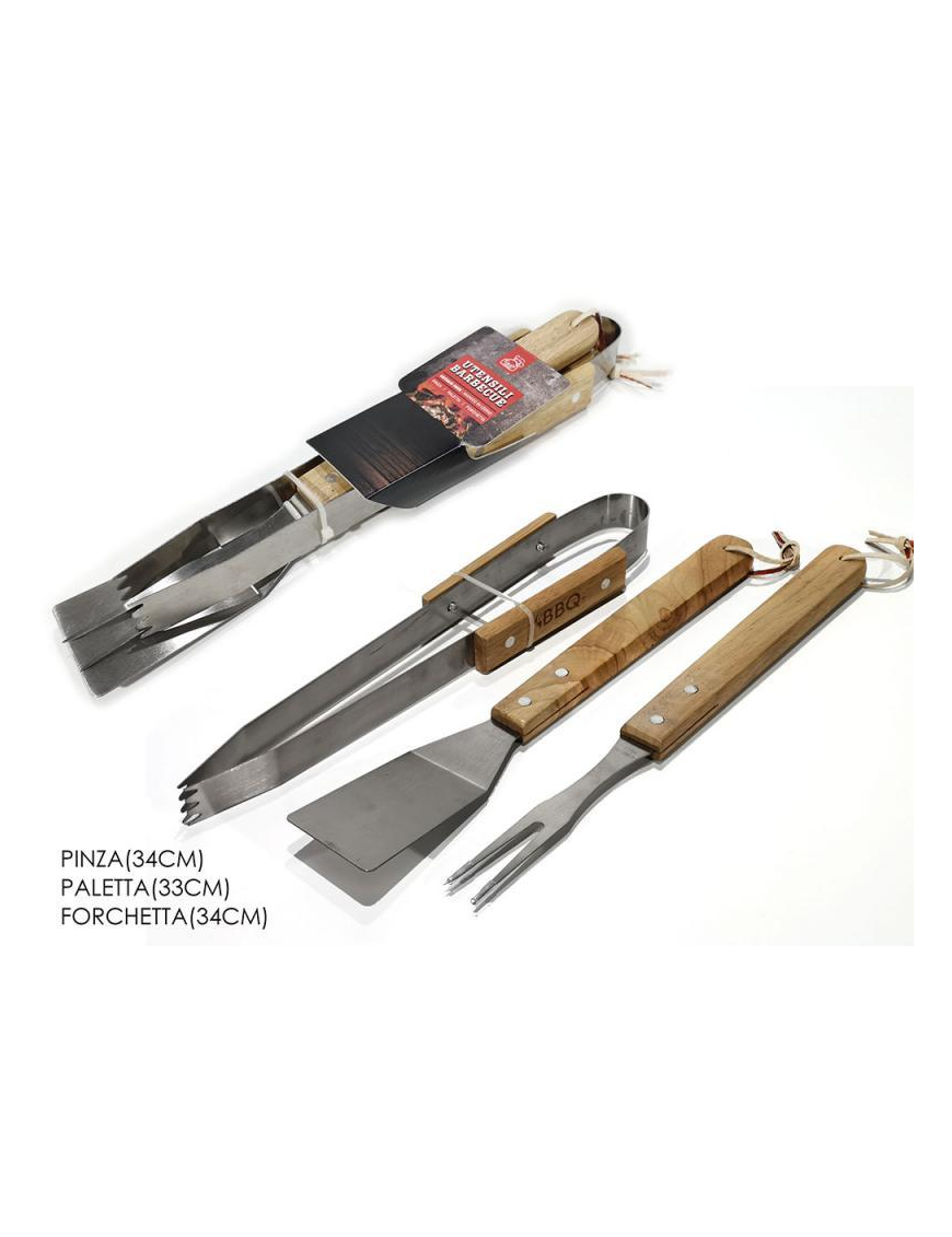 ACCESSORI BARBECUE 3pezzi MANICO LEGNO