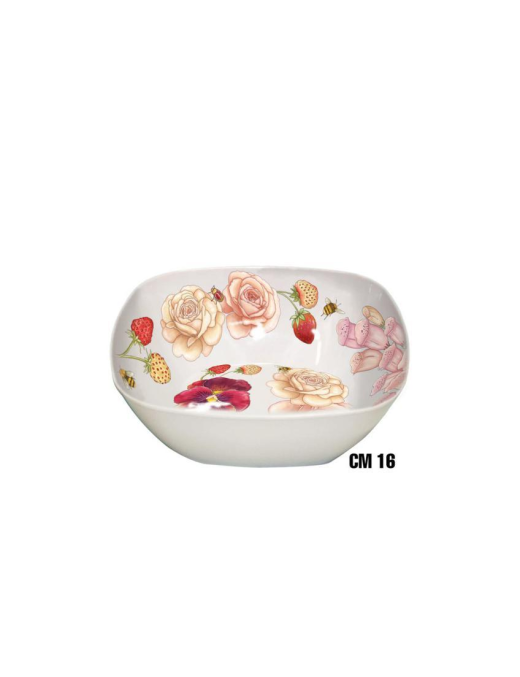 PINK FLOWERS LINE SQUARE SALAD BOWL 16cm