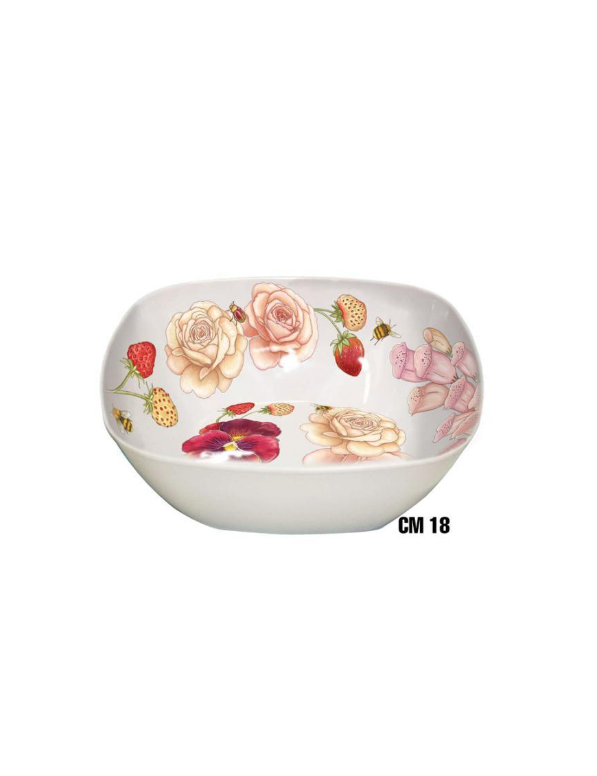 PINK FLOWERS LINE SQUARE SALAD BOWL 18cm