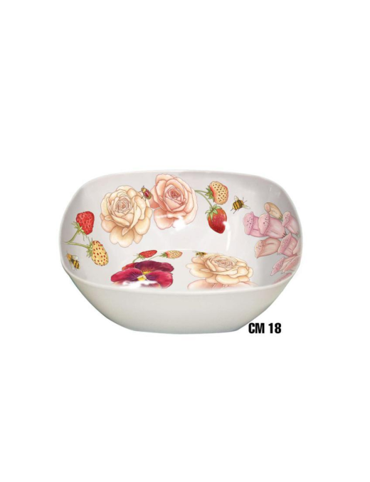 PINK FLOWERS LINE SQUARE SALAD BOWL 18cm