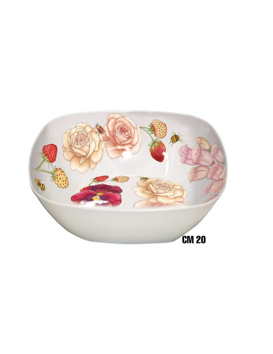 PINK FLOWERS LINE SQUARE SALAD BOWL 20cm
