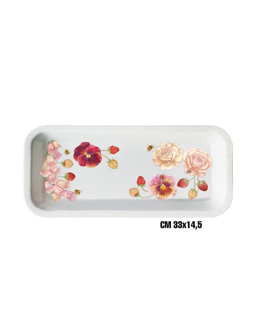 PINK FLOWER LINE RECTANGULAR TRAY 33x14.5cm