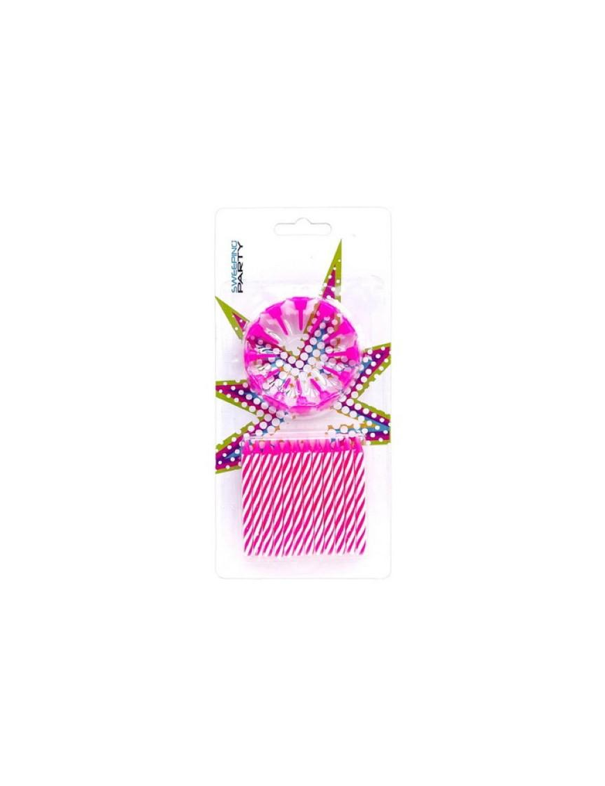 CANDLES W/ SUPPORT 24PCS ROSA 2887