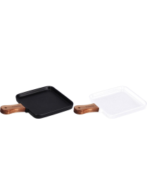 CERAMIC TRAY AND WOODEN HANDLE24x15x4cm WHITE OR BLACK