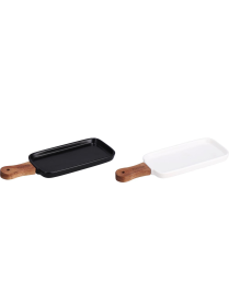 CERAMIC TRAY AND WOODEN HANDLE28x10x2.5cm WHITE OR BLACK