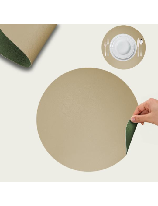 LEATHER PLACEMAT d.38 BISCOT+GREEN