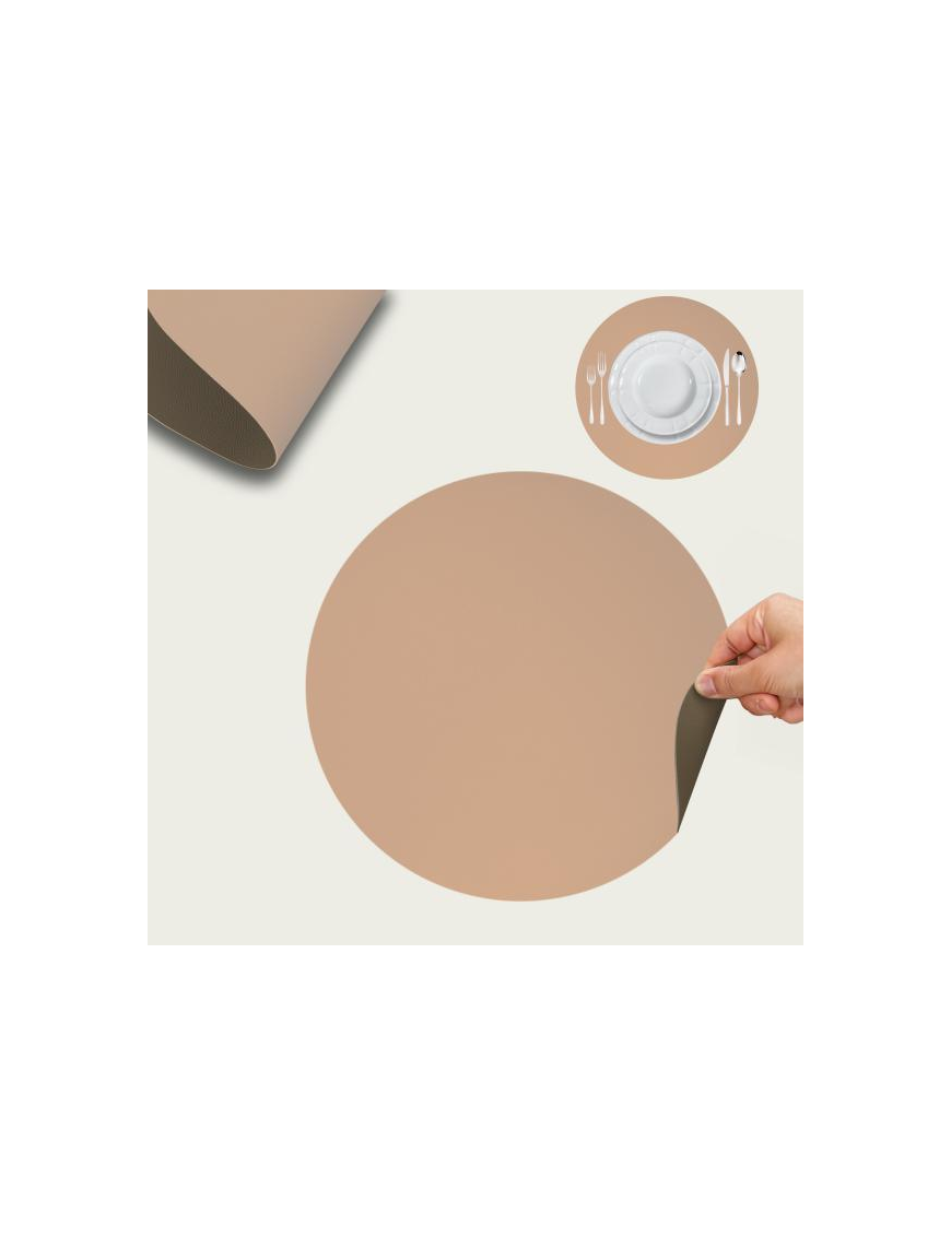 LEATHER PLACEMAT d.38 PINK+TAUPE