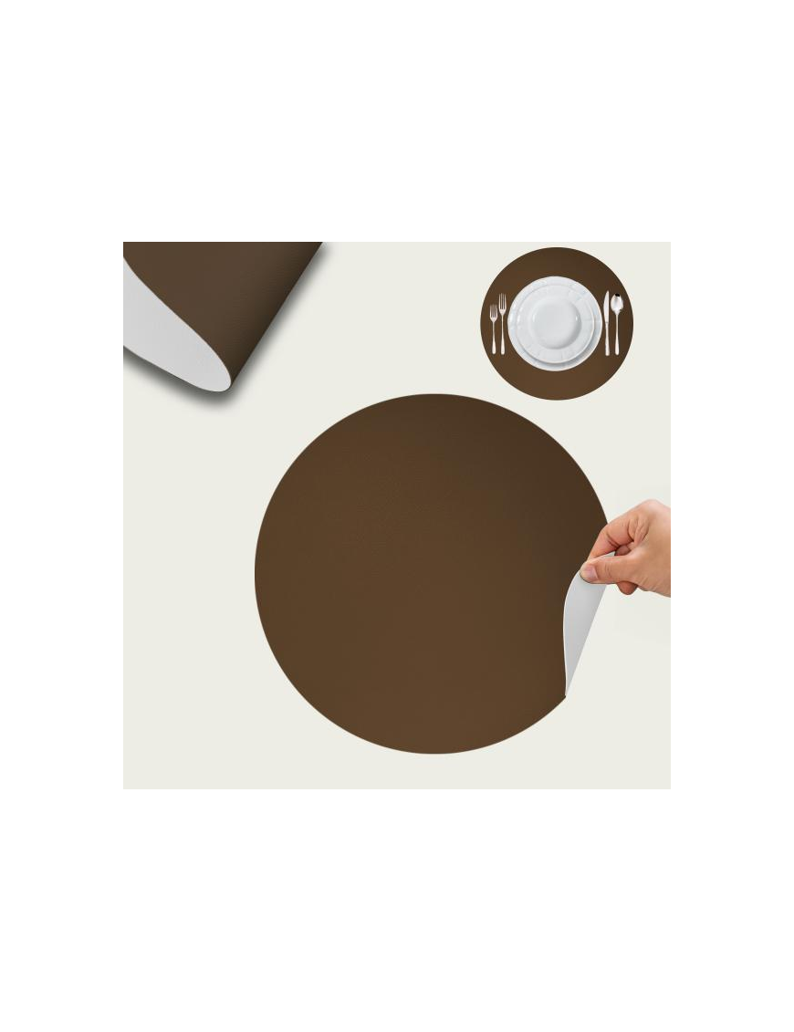 LEATHER PLACEMAT d.38 BROWN+IVORY