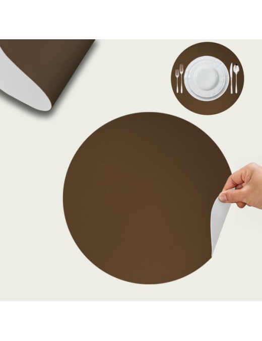 LEATHER PLACEMAT d.38 BROWN+IVORY