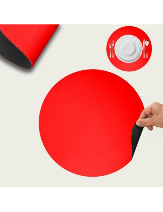 LEATHER PLACEMAT d.38 RED+BLACK