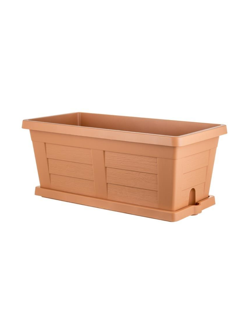 WOOD EFFECT PLANTER 40cm TERRACOTTA COLOR + SAUCER