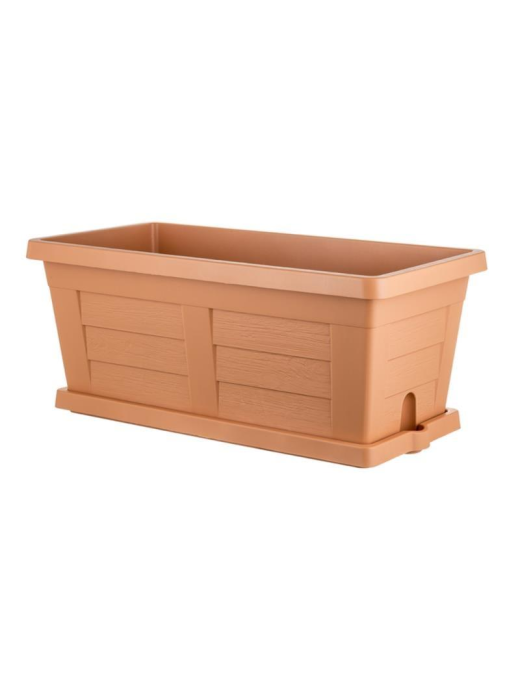 WOOD EFFECT PLANTER 40cm TERRACOTTA COLOR + SAUCER