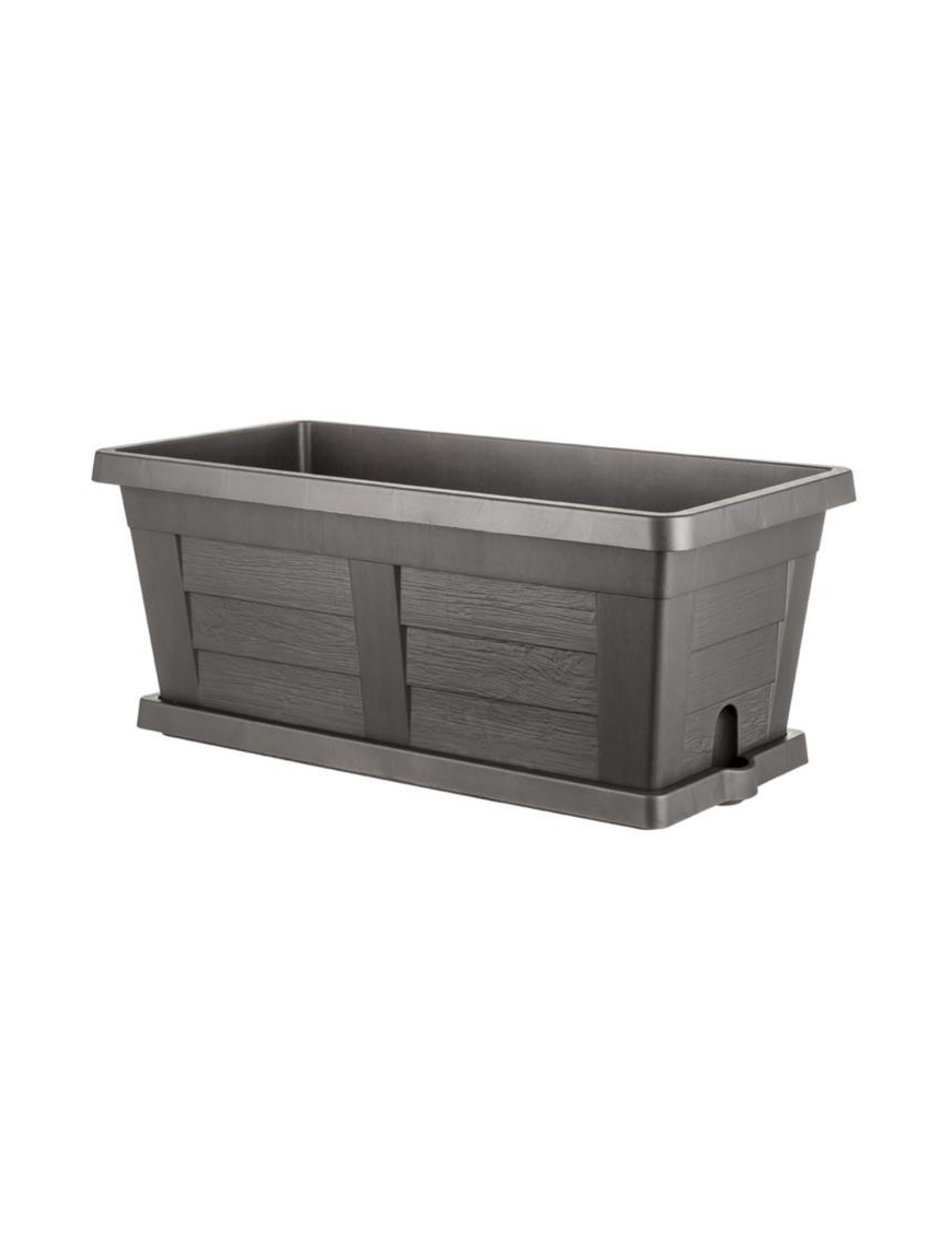 WOOD EFFECT PLANTER 40cm ANTHRACITE + SAUCER