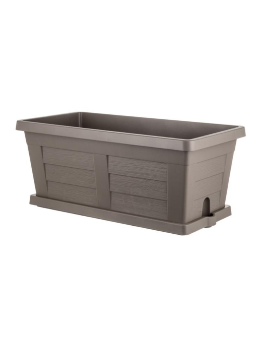 WOOD EFFECT PLANTER 40cm CAPPUCCINO COLOR + SAUCER