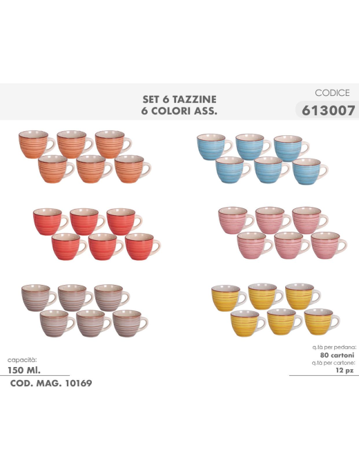 COFFEE SERVICE 6 pieces WITHOUT SAUCER 150ml ASSORTED COLORS