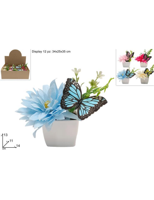 PIANTINA ARTIFICIALE PICCOLA DALIA CON FARFALLA COLORI ASSORTITI