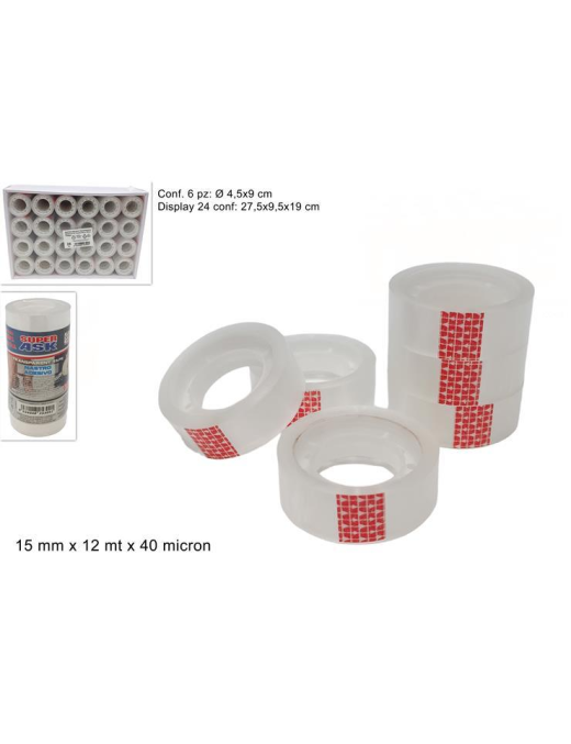 BRICO LINE WHITE ADHESIVE TAPE 6 pieces mm15x12m