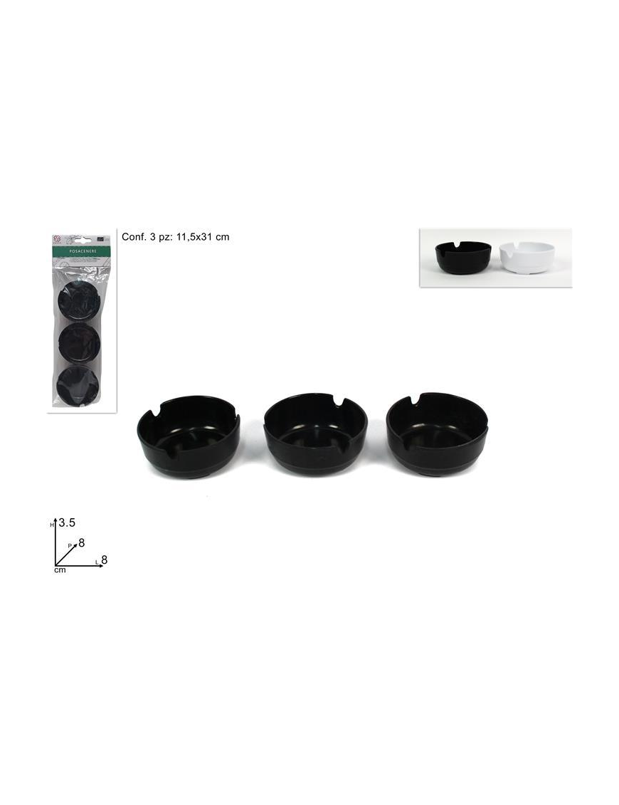 PLASTIC ASHTRAY SET 3 pieces 2 COLORS
