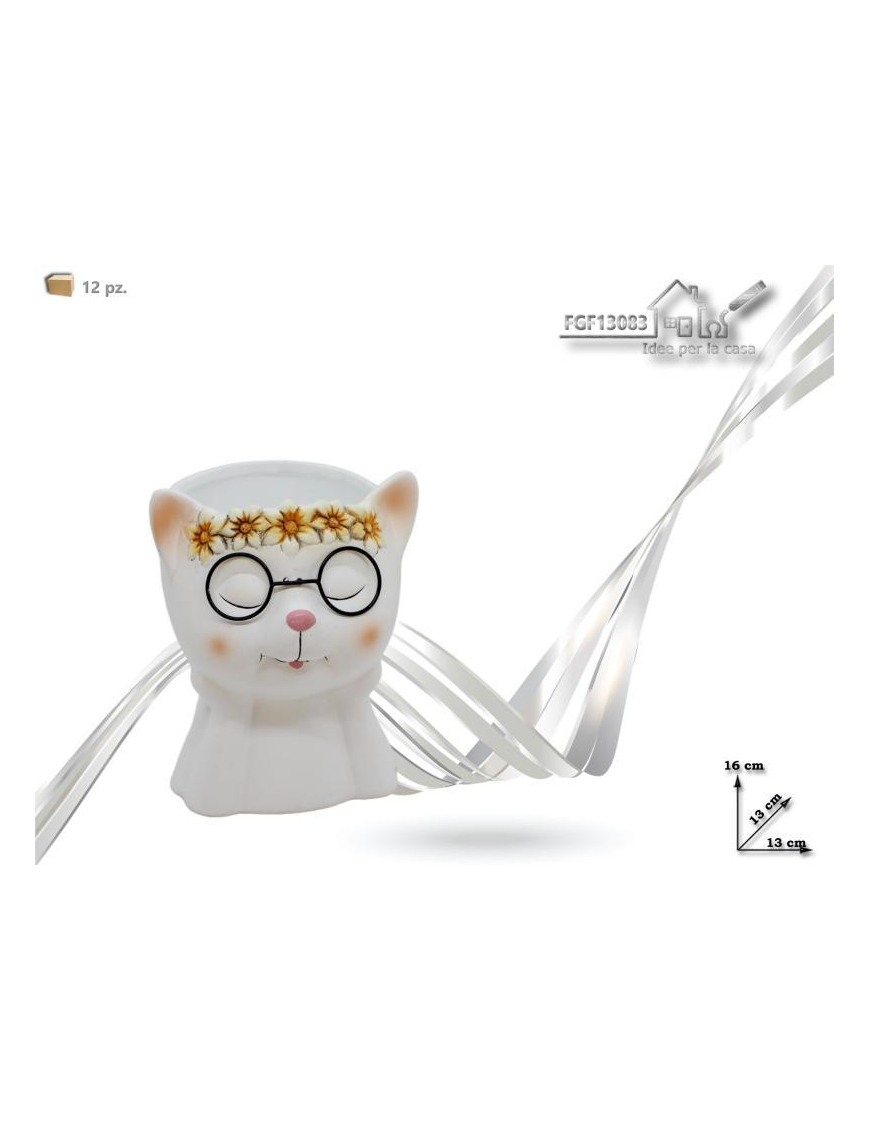 PORTAPIANTA CERAMICA DECORO  GATTINO 13x16cm