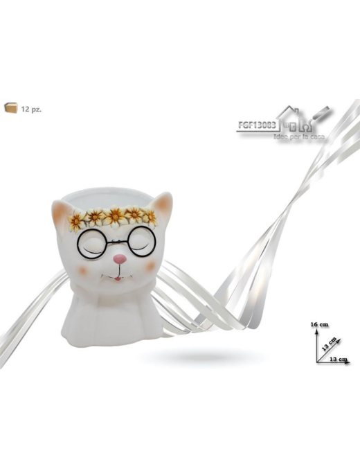PORTAPIANTA CERAMICA DECORO  GATTINO 13x16cm