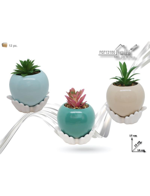 PIANTINA GRASSA ARTIFICIALE CON VASO COLOR  14x13x17cm