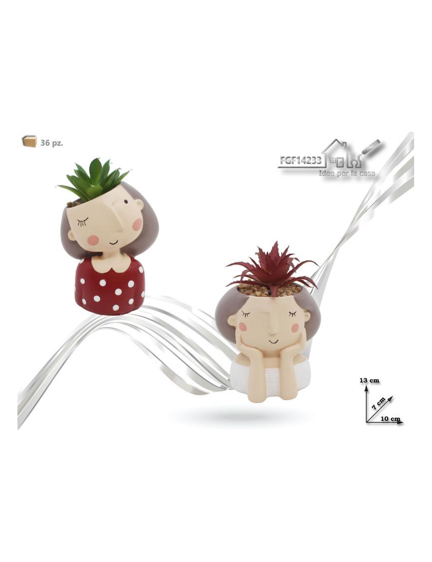 ARTIFICIAL SUCCULENT PLANT WITH GIRL POT 10x7x13cm