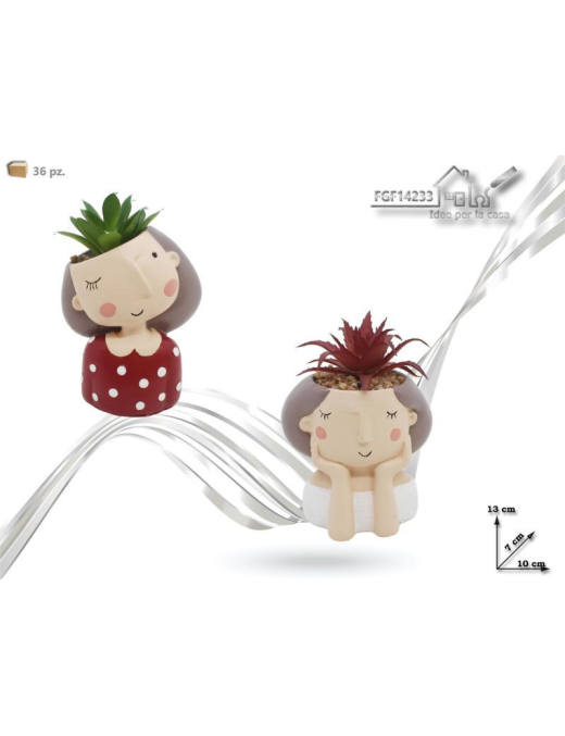 ARTIFICIAL SUCCULENT PLANT WITH GIRL POT 10x7x13cm