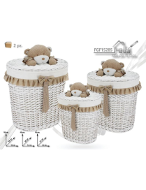 OVAL LAUNDRY BIN 3 pieces PLUSH LINE WHITE