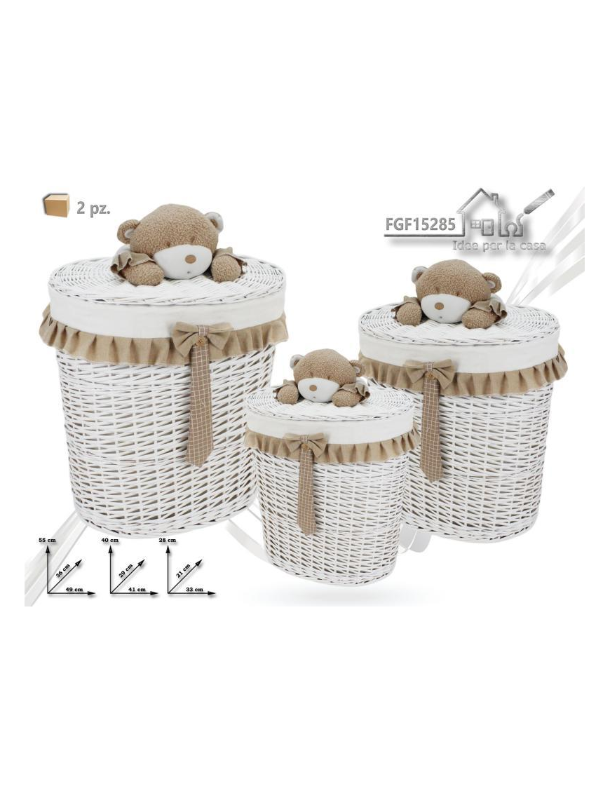OVAL LAUNDRY BIN 3 pieces PLUSH LINE WHITE