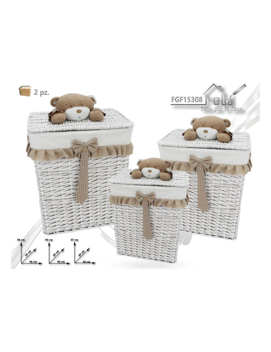 RECTANGULAR LAUNDRY BIN 3 pieces PLUSH LINE WHITE