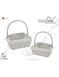 WHITE RATTAN LINE + FABRIC SQUARE BASKETS 2 pieces