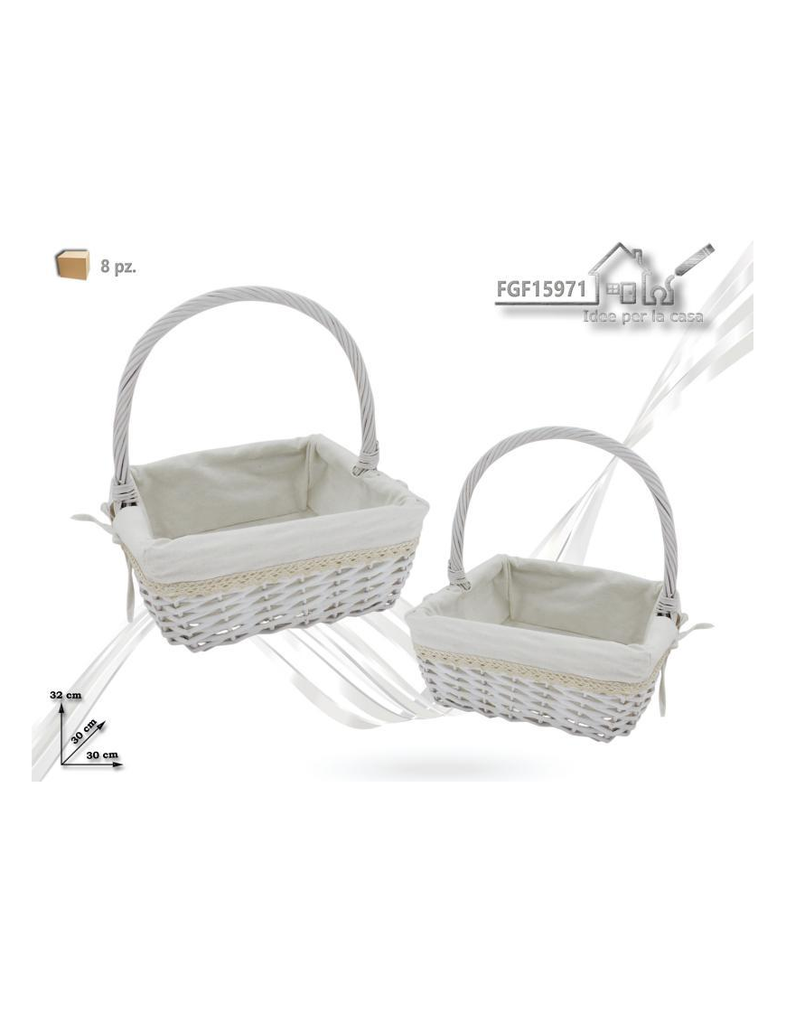 LINEA RATTAN BIANCA + TESSUTO  CESTI QUADRI 2pezzi
