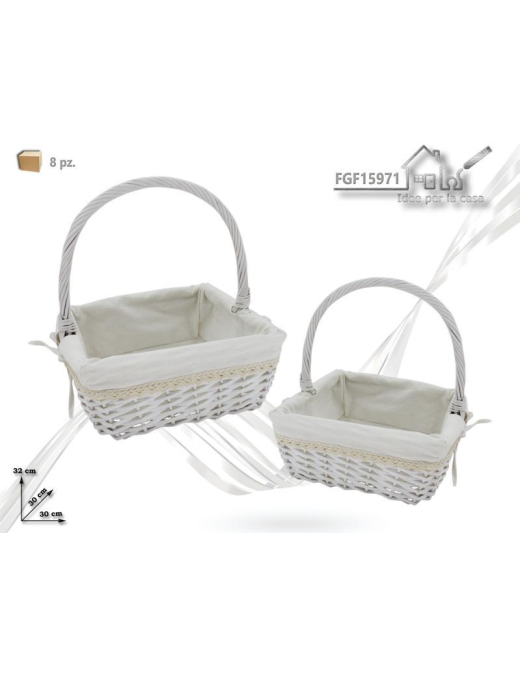 LINEA RATTAN BIANCA + TESSUTO  CESTI QUADRI 2pezzi