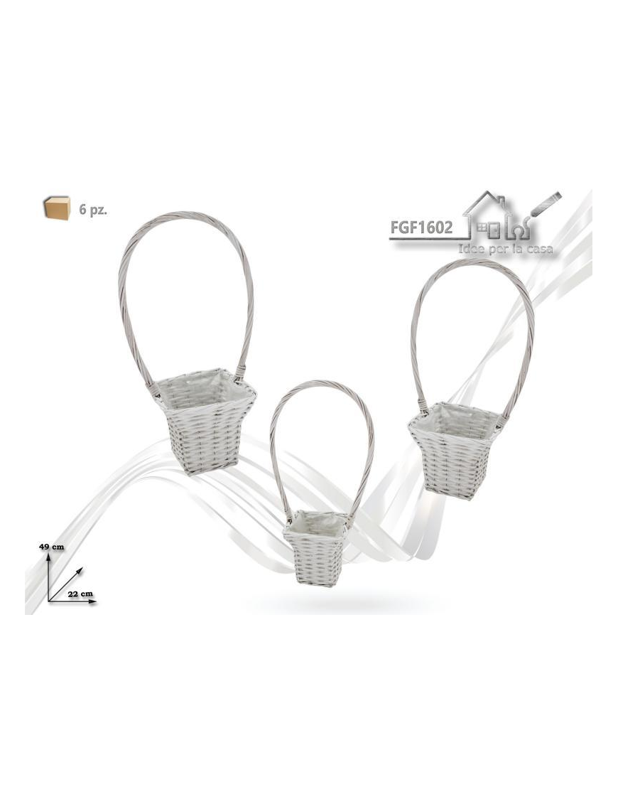 WHITE RATTAN LINE SQUARE BASKETS 3 pieces