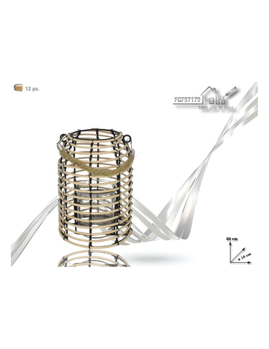 PORTACANDELA RATTAN NATURALE  ALTA 15x20cm