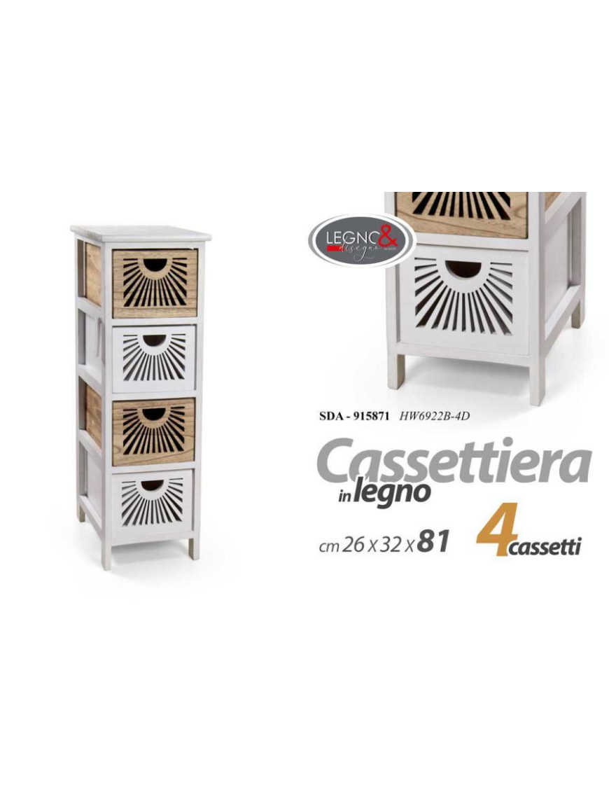 CASSETTIERA BIANCA 4 CASSETTI  26x32x81cm