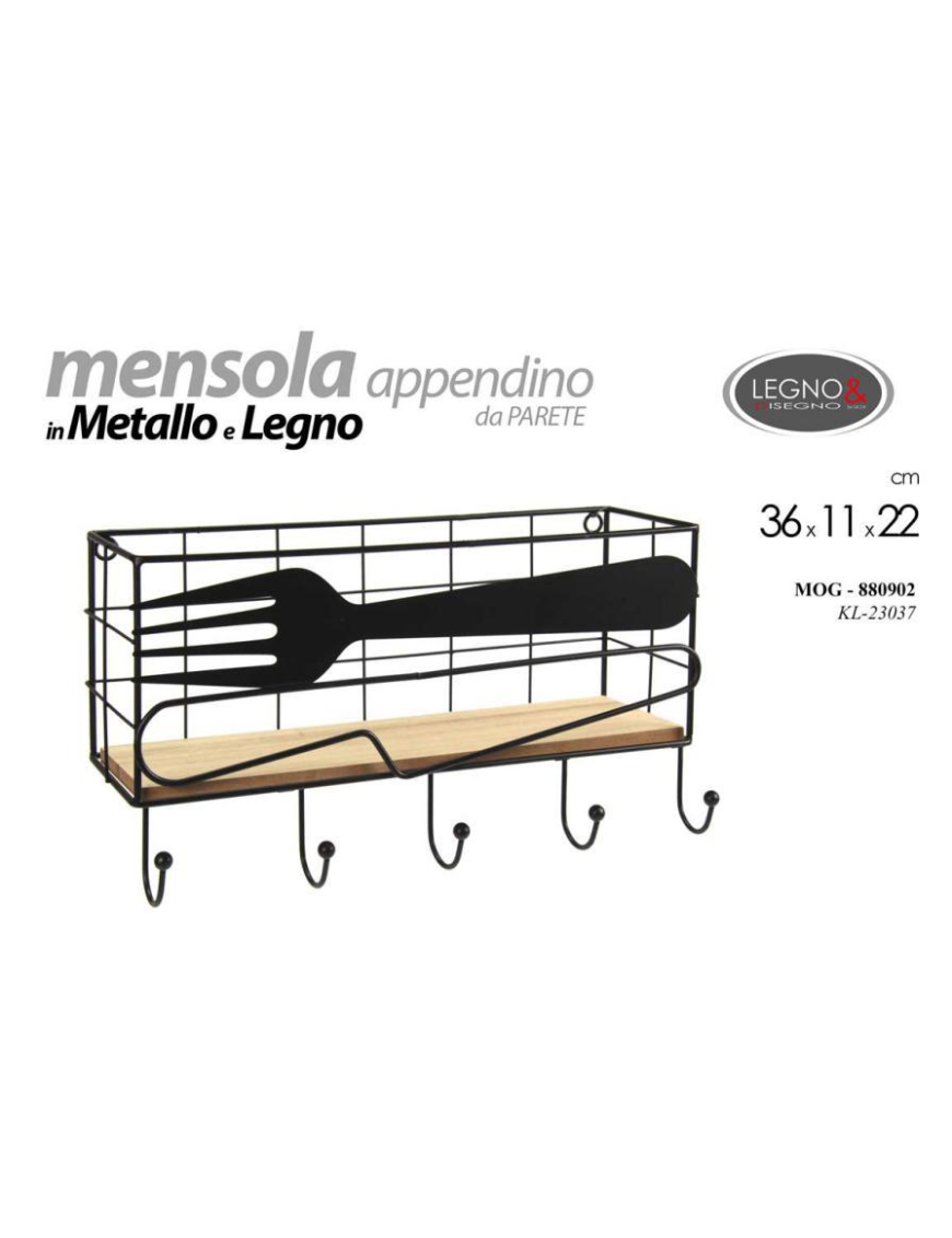 METAL AND WOOD WALL SHELF 36x11x22cm