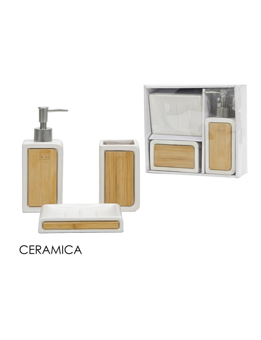 WHITE BAMBOO BATHROOM LINE SET 3-piece CERAMIC
