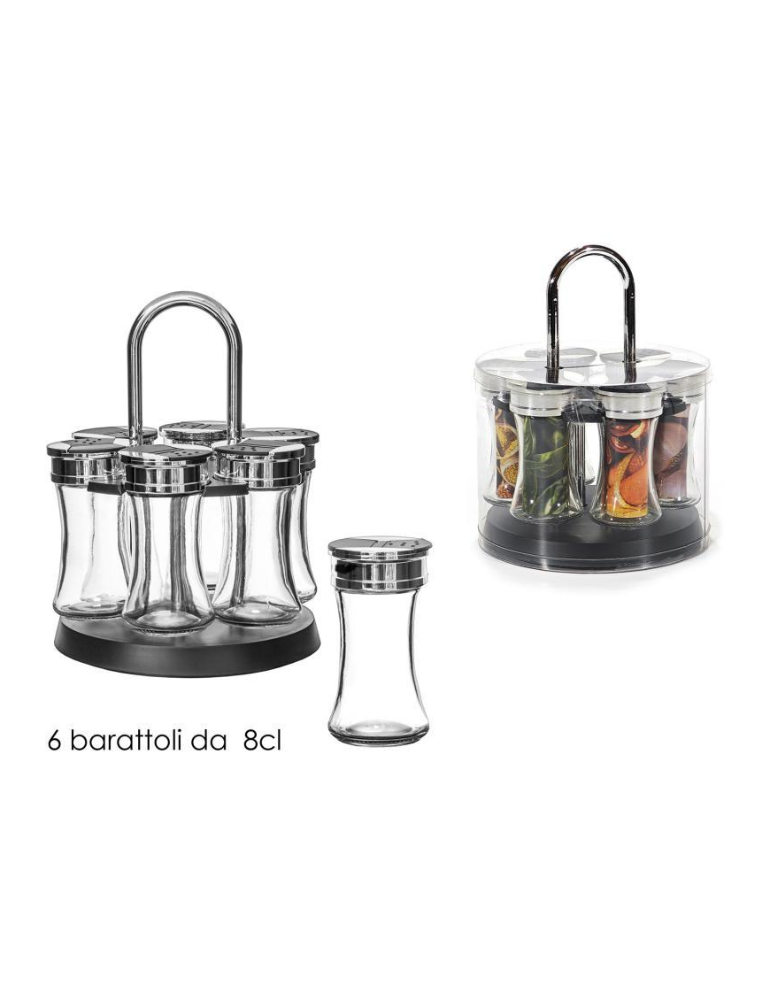 GLASS LINE OF SPICE JARS 6 pieces WITH STAND