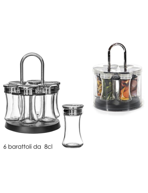 LINEA IN VETRO  BARATTOLI PORTA SPEZIE 6pezzi  CON STAND