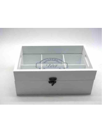 TEA BOX W/GLASS 24x16x9 WHITE