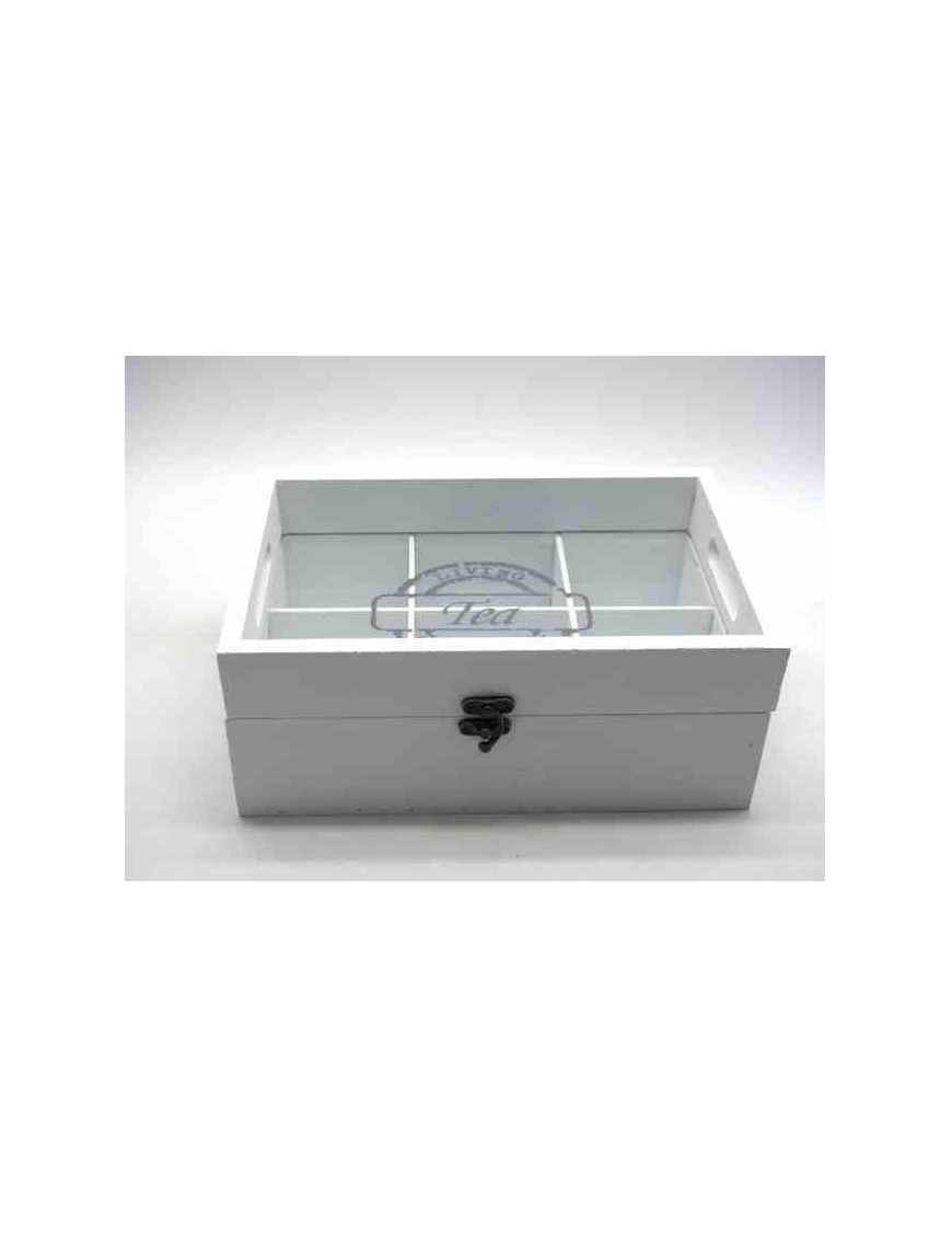 TEA BOX W/GLASS 24x16x9 WHITE