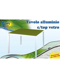 TAVOLO ALLUMINIO CON TOP VETRO VERDE 100x100 CENTIMETRI
