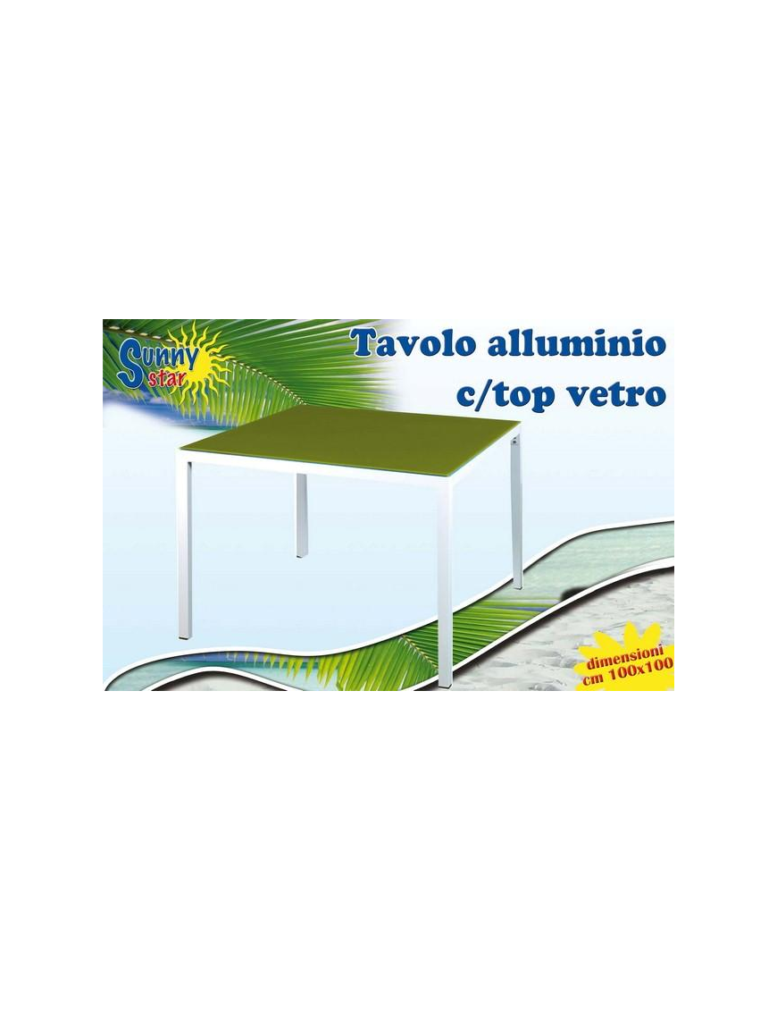 ALUMINUM TABLE WITH GREEN GLASS TOP 100x100 CENTIMETERS