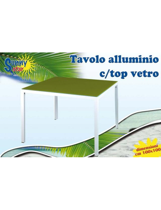 ALUMINUM TABLE WITH GREEN GLASS TOP 100x100 CENTIMETERS
