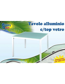TAVOLO ALLUMINIO CON TOP VETRO BIANCO 100x100 CENTIMETRI