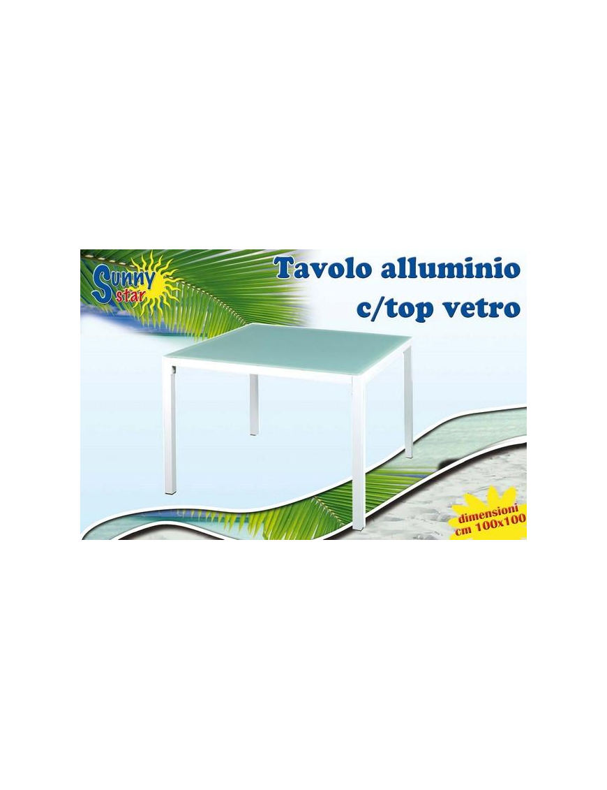 ALUMINUM TABLE WITH WHITE GLASS TOP 100x100 CENTIMETERS