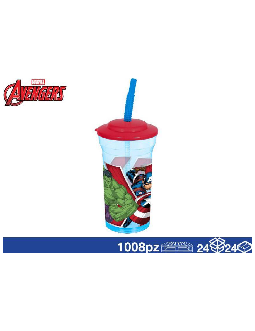 AVENGERS GLASS WITH STRAW 460ml