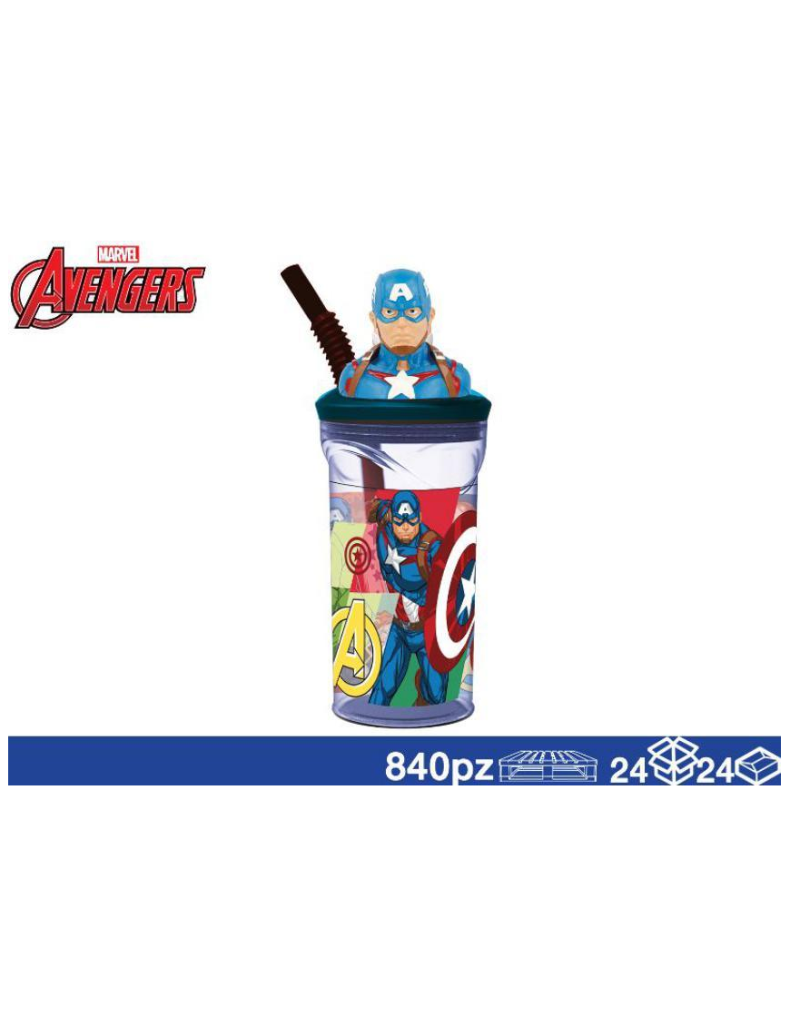 AVENGERS BICCHIERE 3D CON CANNUCCIA 360ml CAPITAN AMERICA